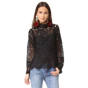 Nanette Lepore Black Lace Scalloped High Neck Blouse Top
